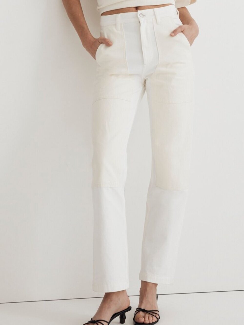 Madewell Perfect Vintage Straight jeans denim cream utility tan colorblock 28